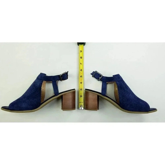 Franco Sarto Size 8M Women's Blue Suede Buckle Ankle Strap Open Toe Block Heel - Picture 3 of 13